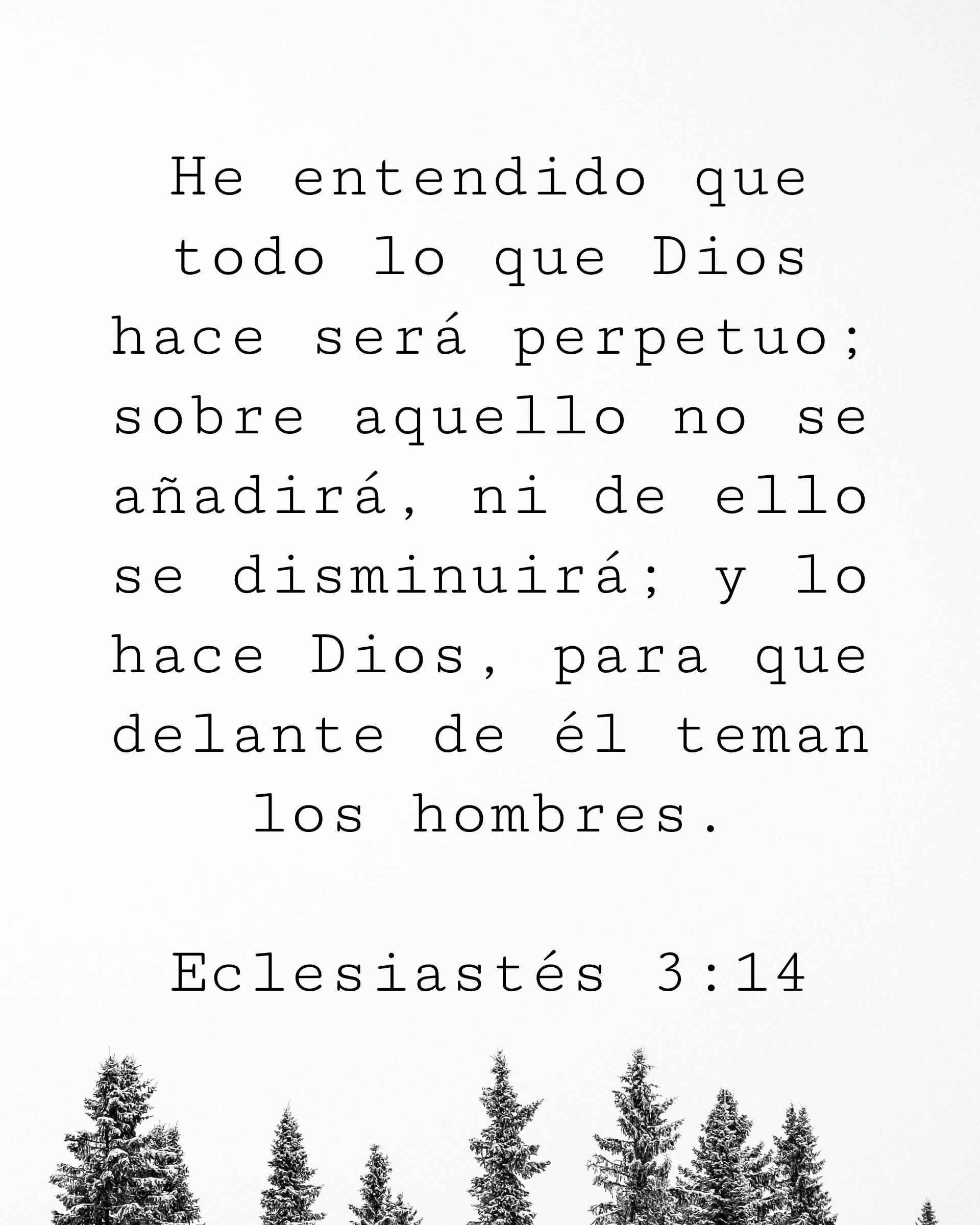 He entendido que todo lo que Dios hace será perpetuo; sobre aquello no se añadirá, ni de ello se disminuirá; y lo hace Dios, para que delante de él teman los hombres.