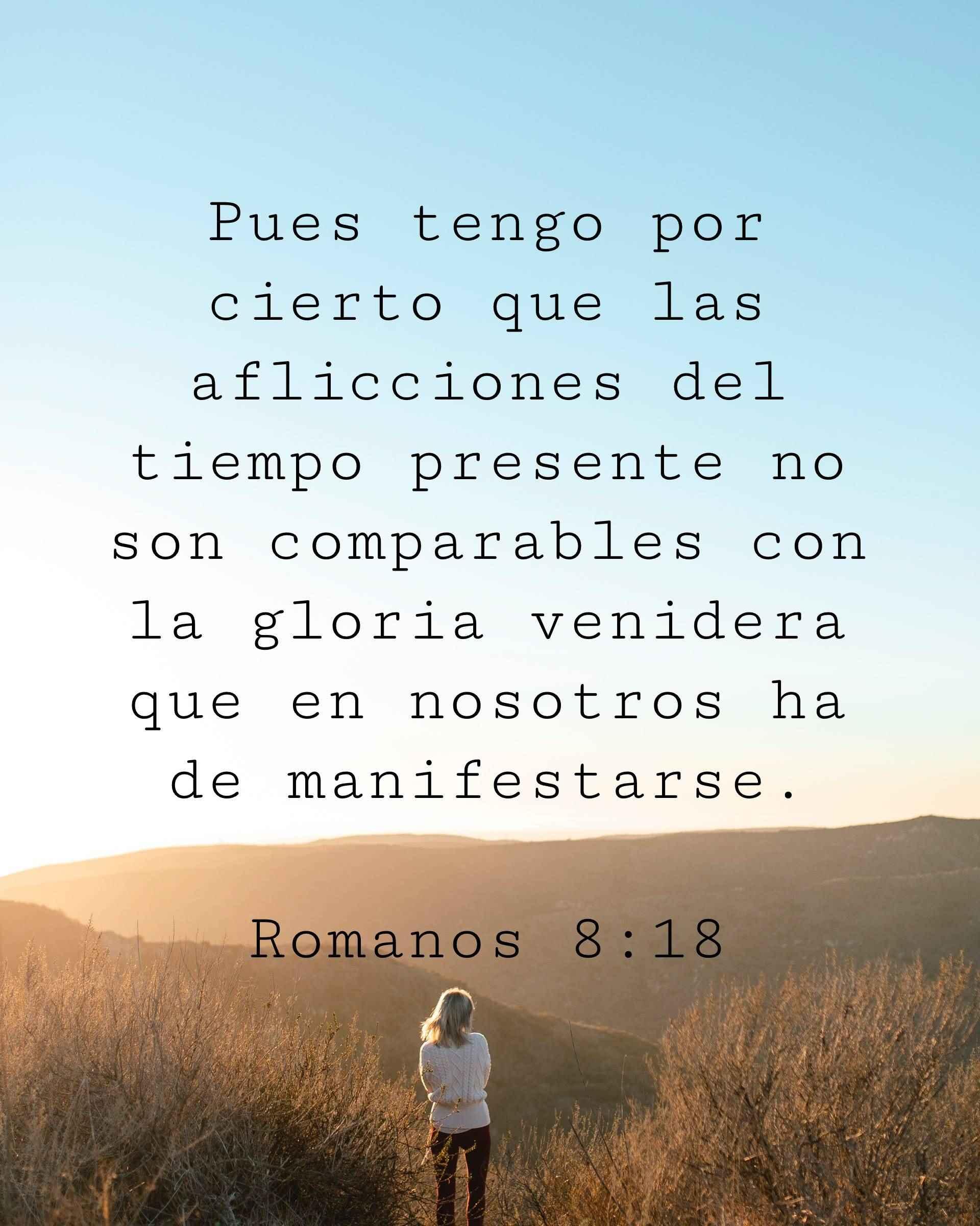 Pues tengo por cierto que las aflicciones del tiempo presente no son comparables con la gloria venidera que en nosotros ha de manifestarse.
