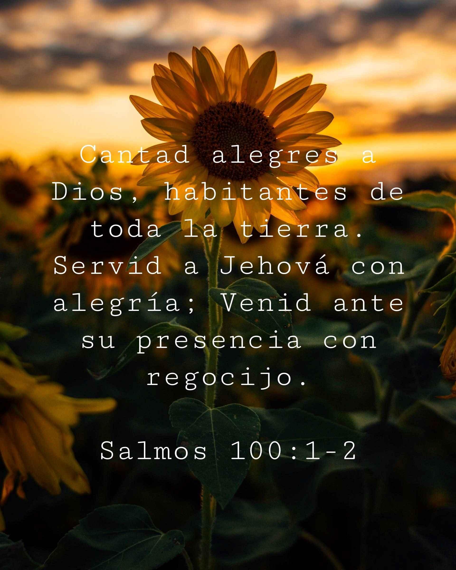 Cantad alegres a Dios, habitantes de toda la tierra. Servid a Jehová con alegría; Venid ante su presencia con regocijo.