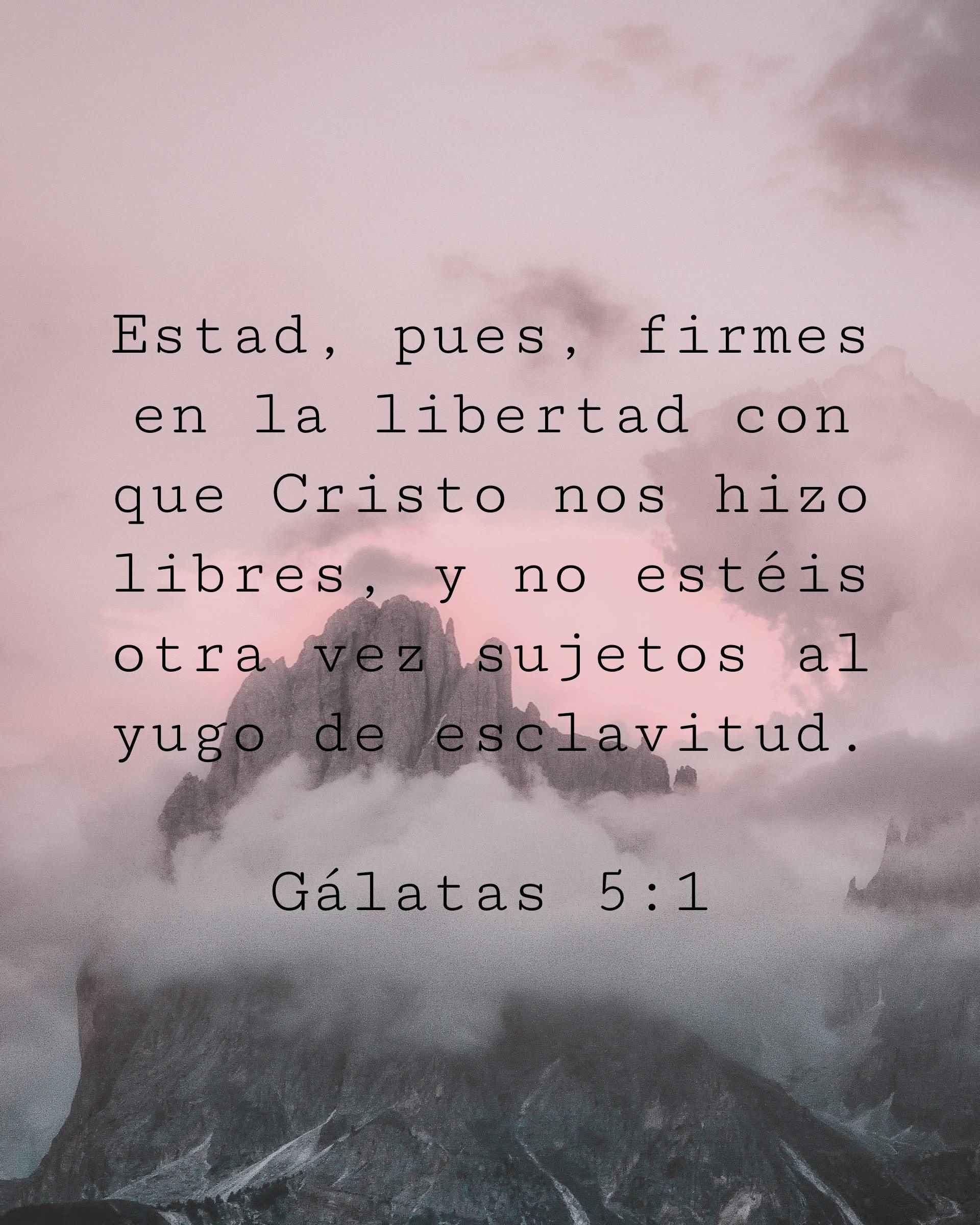 Estad, pues, firmes en la libertad con que Cristo nos hizo libres, y no estéis otra vez sujetos al yugo de esclavitud.