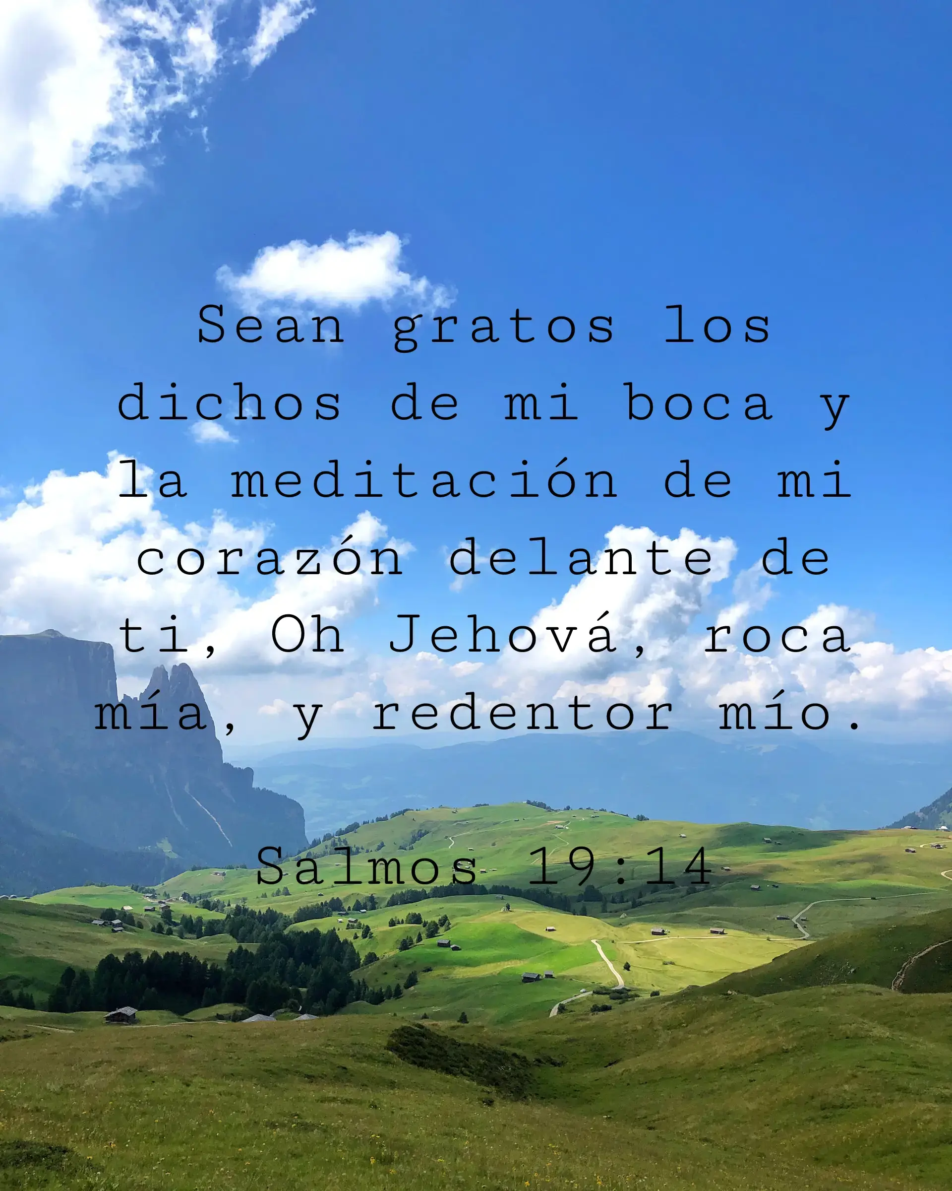 Sean gratos los dichos de mi boca y la meditación de mi corazón delante de ti, Oh Jehová, roca mía, y redentor mío.
