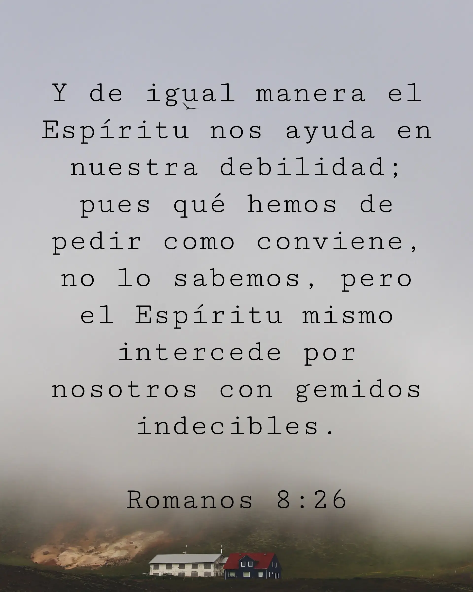 Y de igual manera el Espíritu nos ayuda en nuestra debilidad; pues qué hemos de pedir como conviene, no lo sabemos, pero el Espíritu mismo intercede por nosotros con gemidos indecibles.