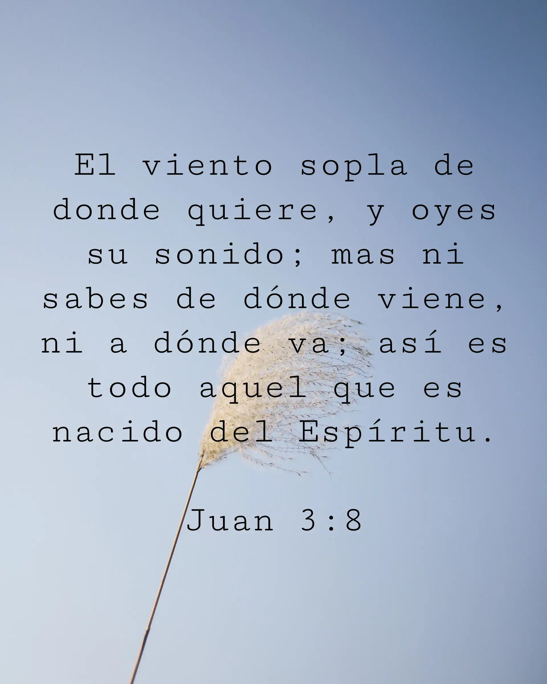 El viento sopla de donde quiere, y oyes su sonido; mas ni sabes de dónde viene, ni a dónde va; así es todo aquel que es nacido del Espíritu.