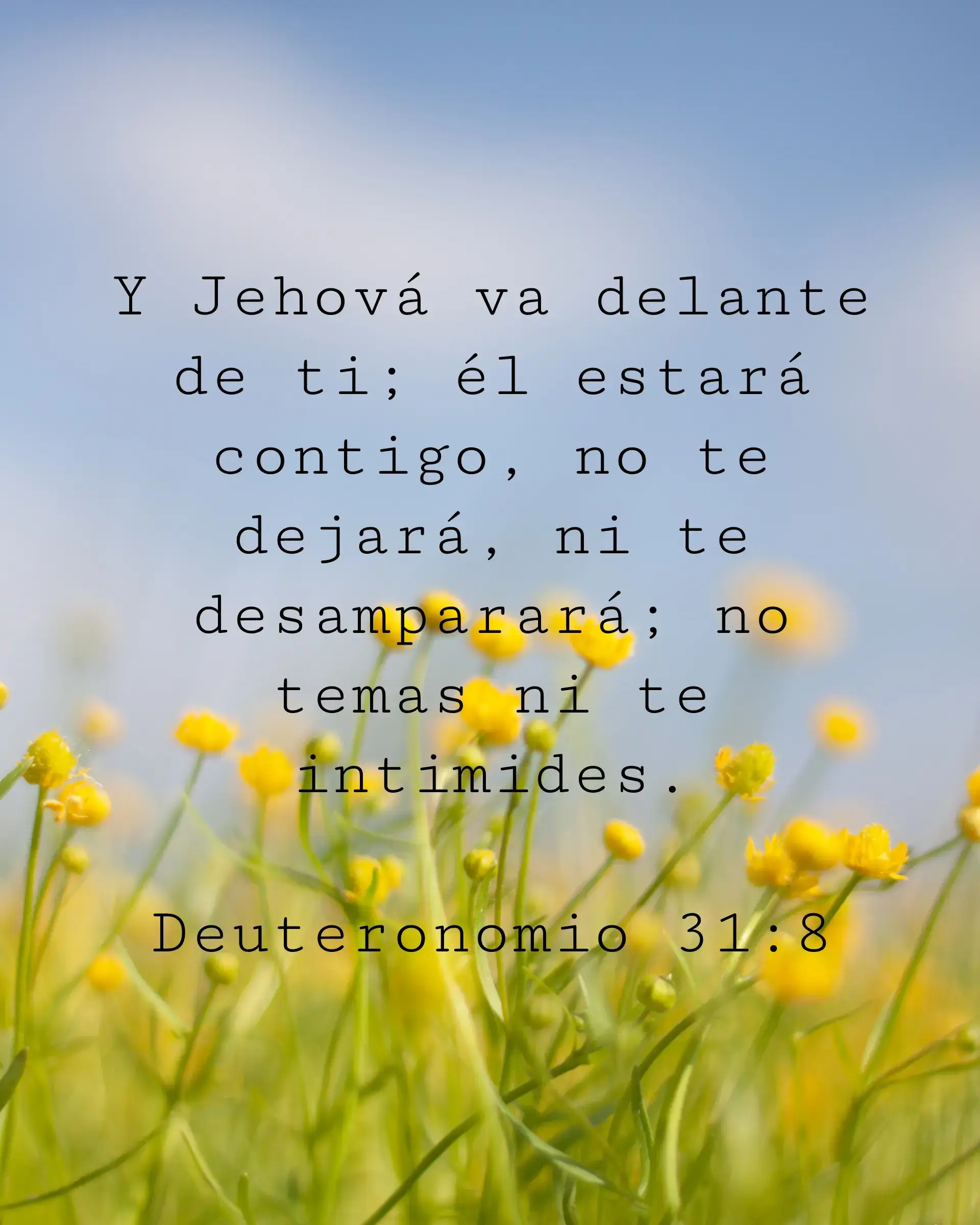 Y Jehová va delante de ti; él estará contigo, no te dejará, ni te desamparará; no temas ni te intimides.