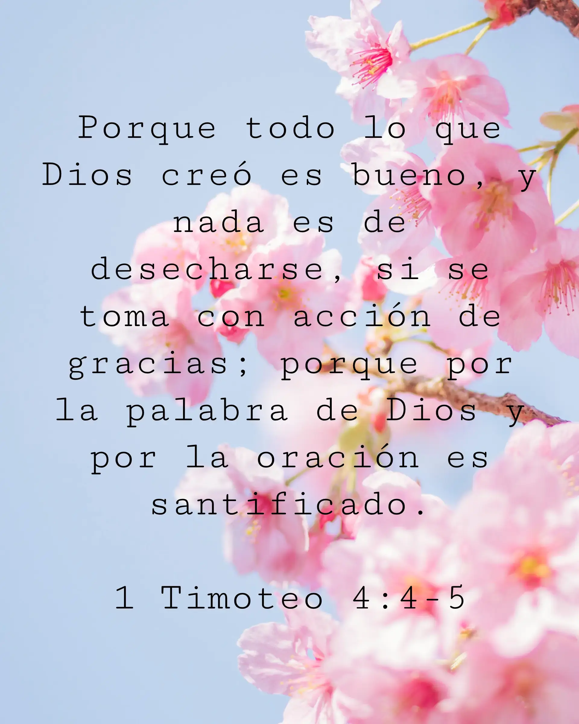 Porque todo lo que Dios creó es bueno, y nada es de desecharse, si se toma con acción de gracias; porque por la palabra de Dios y por la oración es santificado.