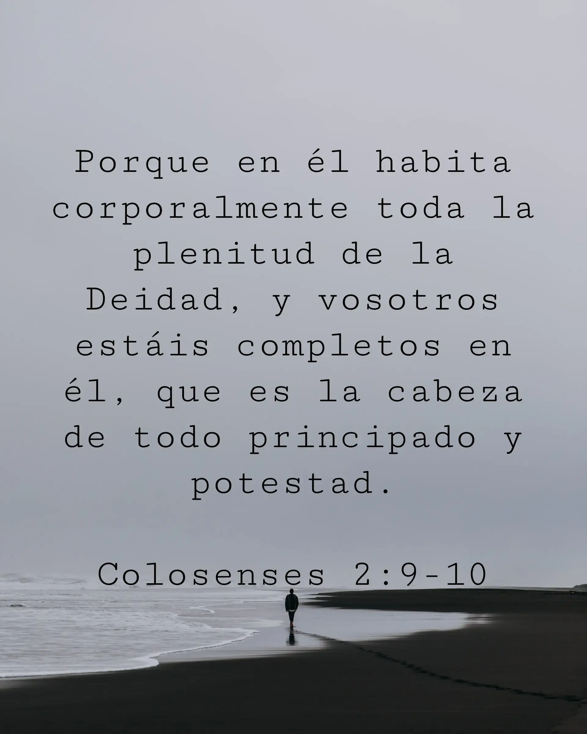 Porque en él habita corporalmente toda la plenitud de la Deidad, y vosotros estáis completos en él, que es la cabeza de todo principado y potestad.