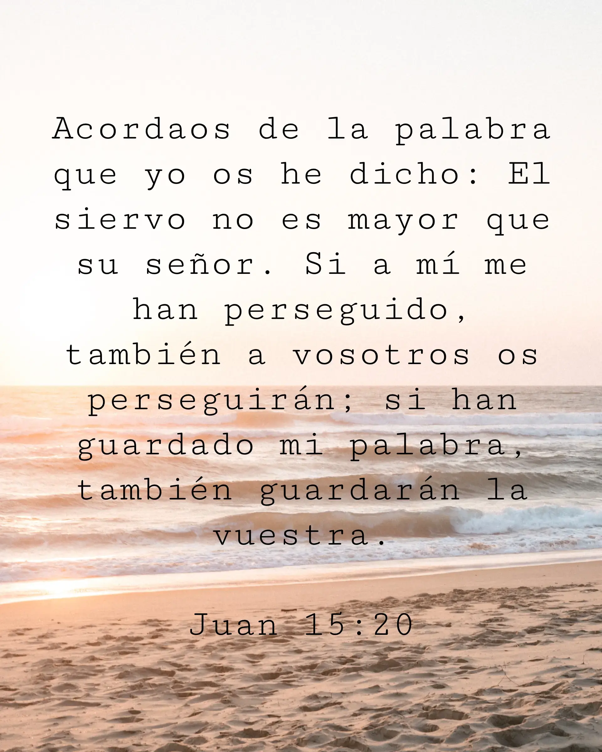 Acordaos de la palabra que yo os he dicho: El siervo no es mayor que su señor. Si a mí me han perseguido, también a vosotros os perseguirán; si han guardado mi palabra, también guardarán la vuestra.