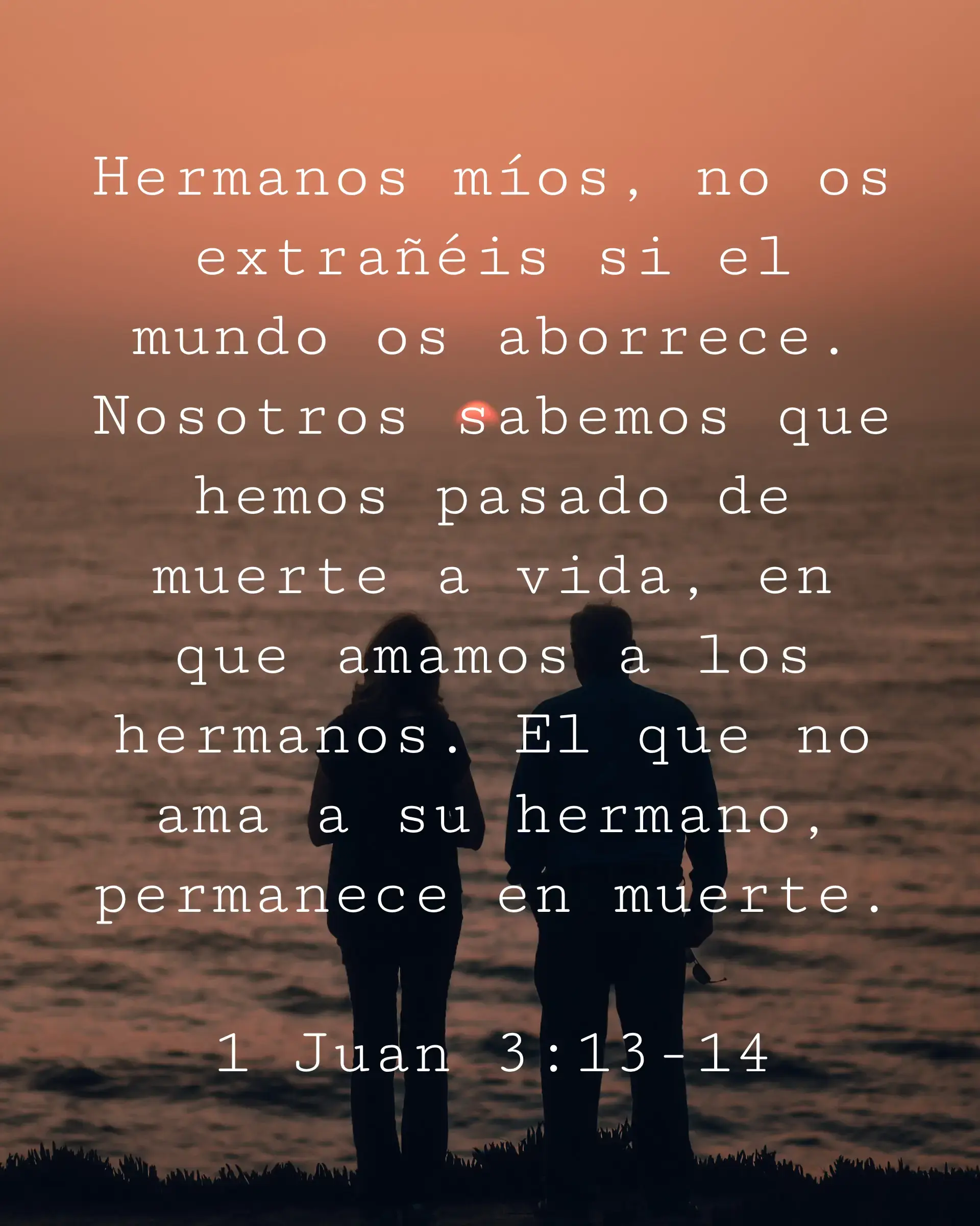Hermanos míos, no os extrañéis si el mundo os aborrece. Nosotros sabemos que hemos pasado de muerte a vida, en que amamos a los hermanos. El que no ama a su hermano, permanece en muerte.