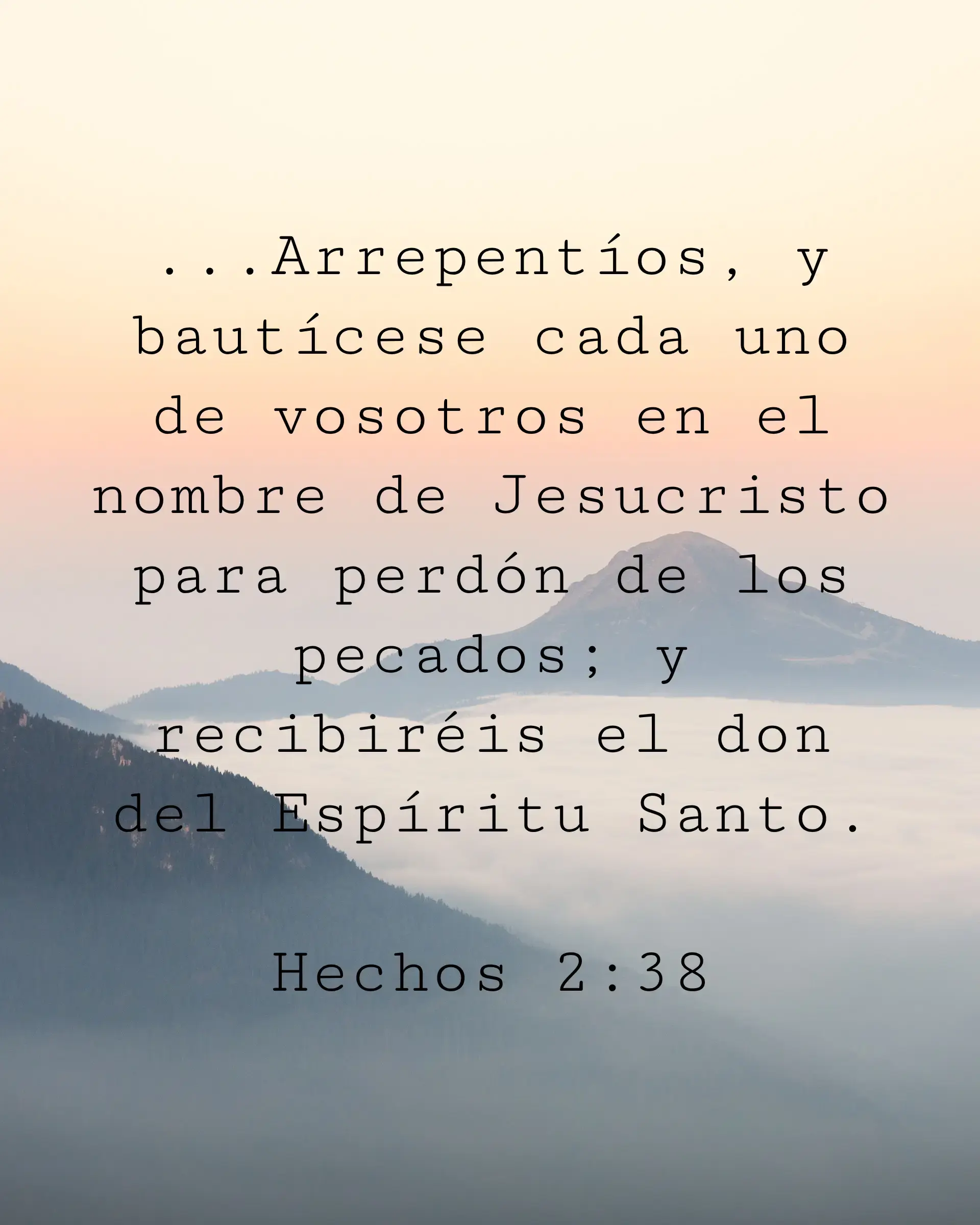 ...Arrepentíos y bautícese cada uno de vosotros en el nombre de Jesucristo para perdón de los pecados y recibiréis el don del Espíritu Santo