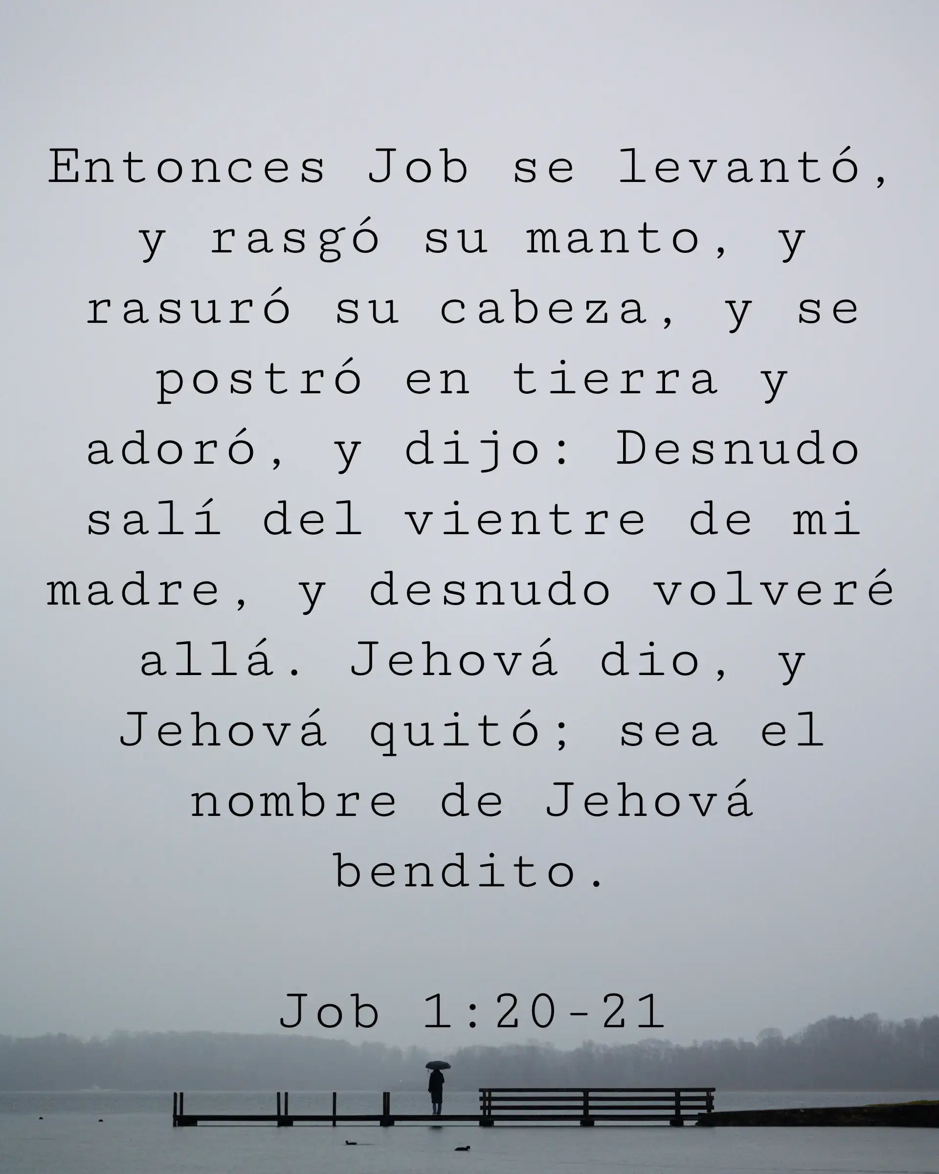 Entonces Job se levantó, y rasgó su manto, y rasuró su cabeza, y se postró en tierra y adoró, y dijo: Desnudo salí del vientre de mi madre, y desnudo volveré allá. Jehová dio, y Jehová quitó; sea el nombre de Jehová bendito.