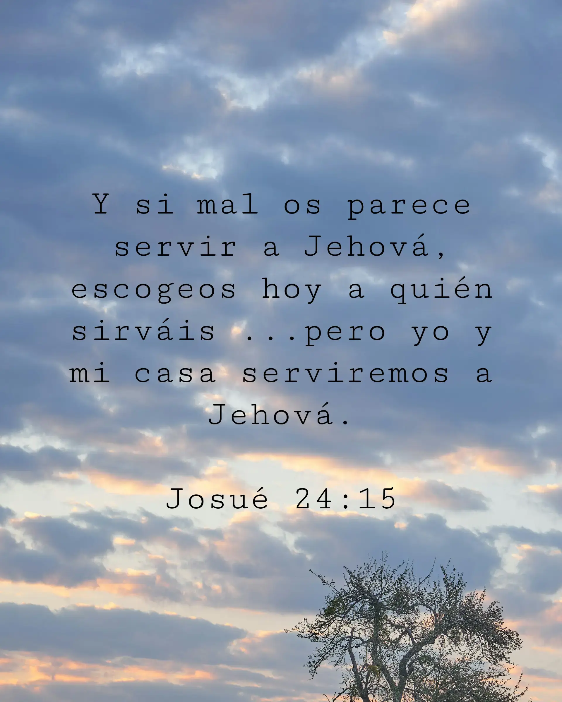 Y si mal os parece servir a Jehová, escogeos hoy a quién sirváis ...pero yo y mi casa serviremos a Jehová.