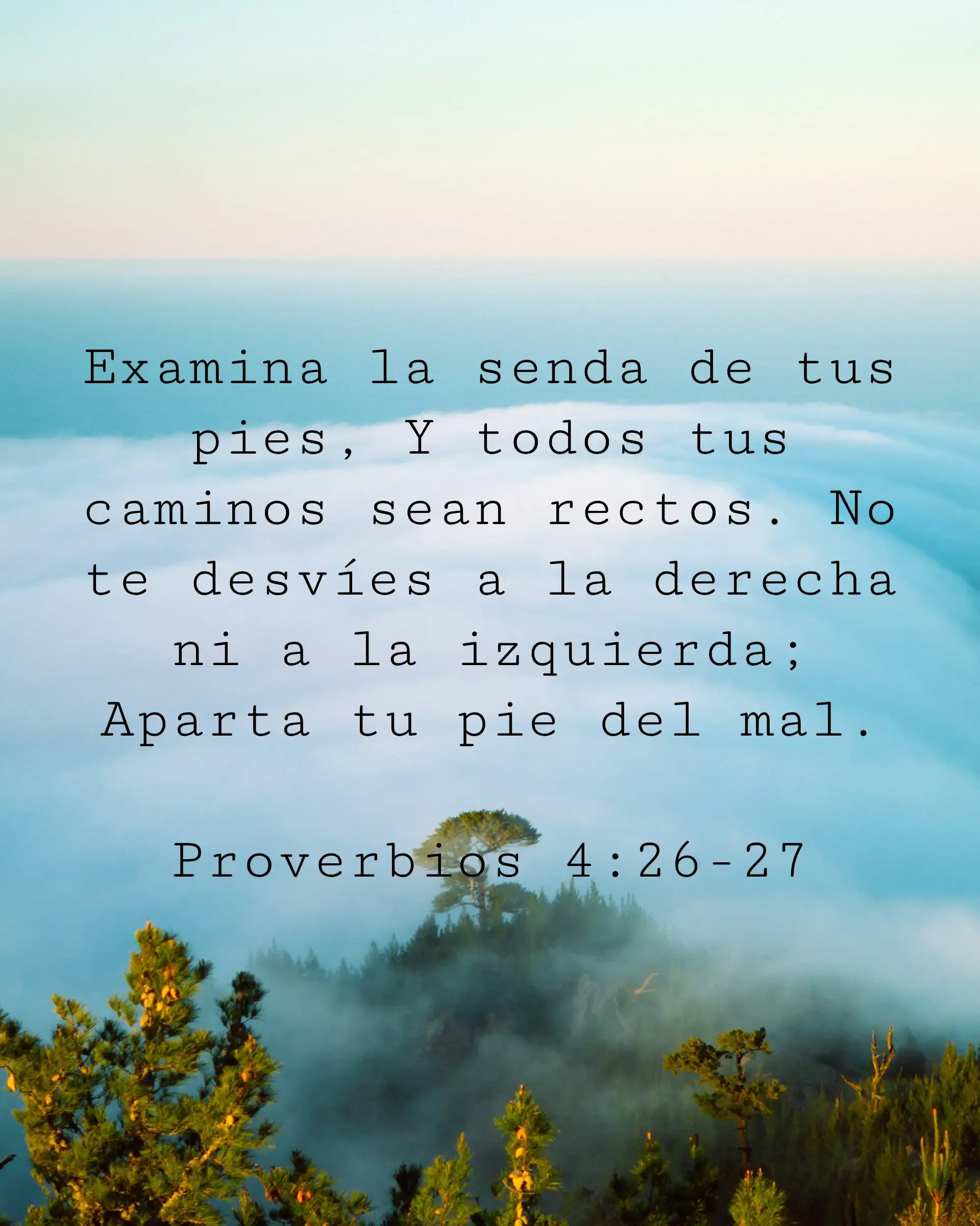 Examina la senda de tus pies, Y todos tus caminos sean rectos. No te desvíes a la derecha ni a la izquierda; Aparta tu pie del mal.