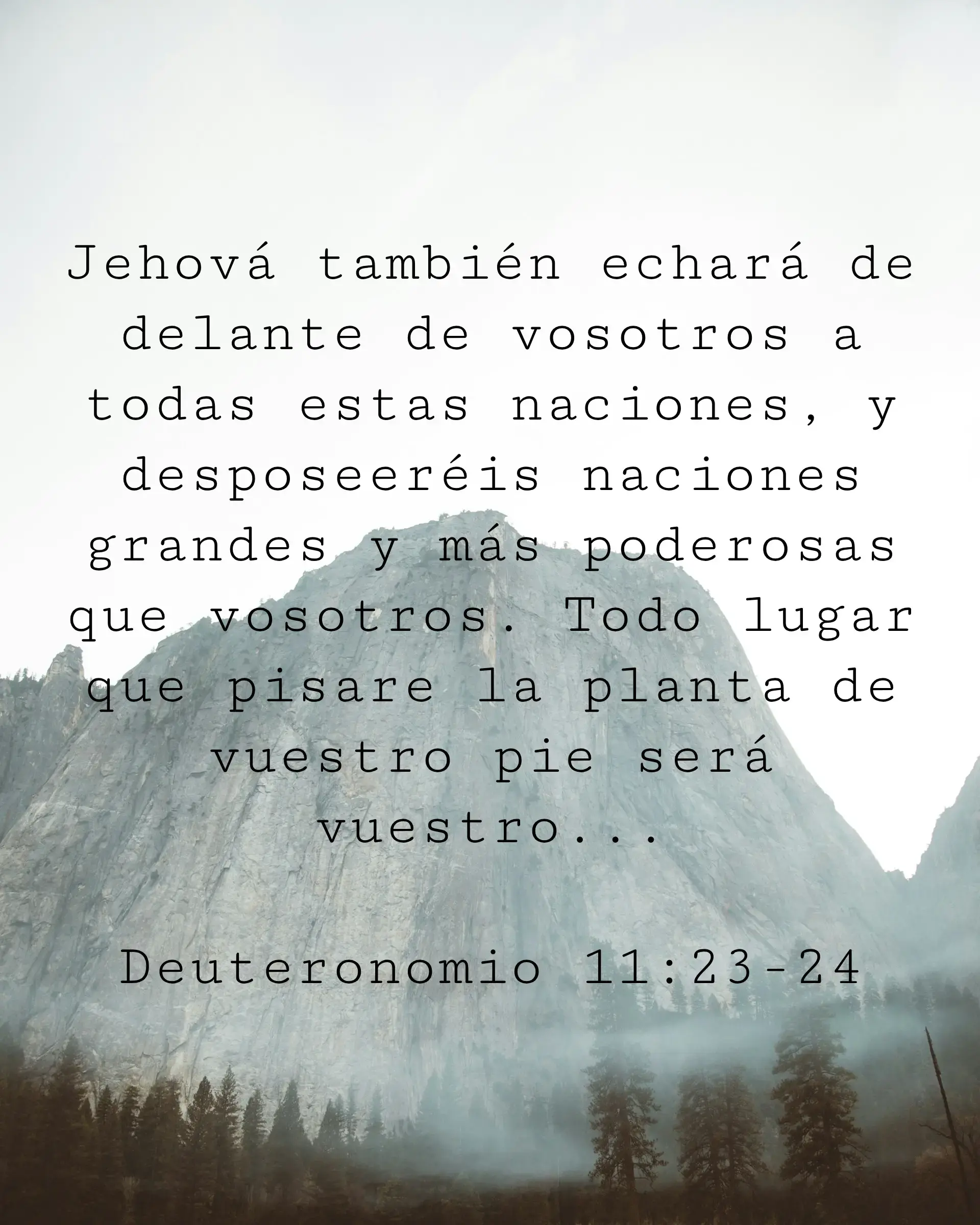 Jehová también echará de delante de vosotros a todas estas naciones, y desposeeréis naciones grandes y más poderosas que vosotros. Todo lugar que pisare la planta de vuestro pie será vuestro...