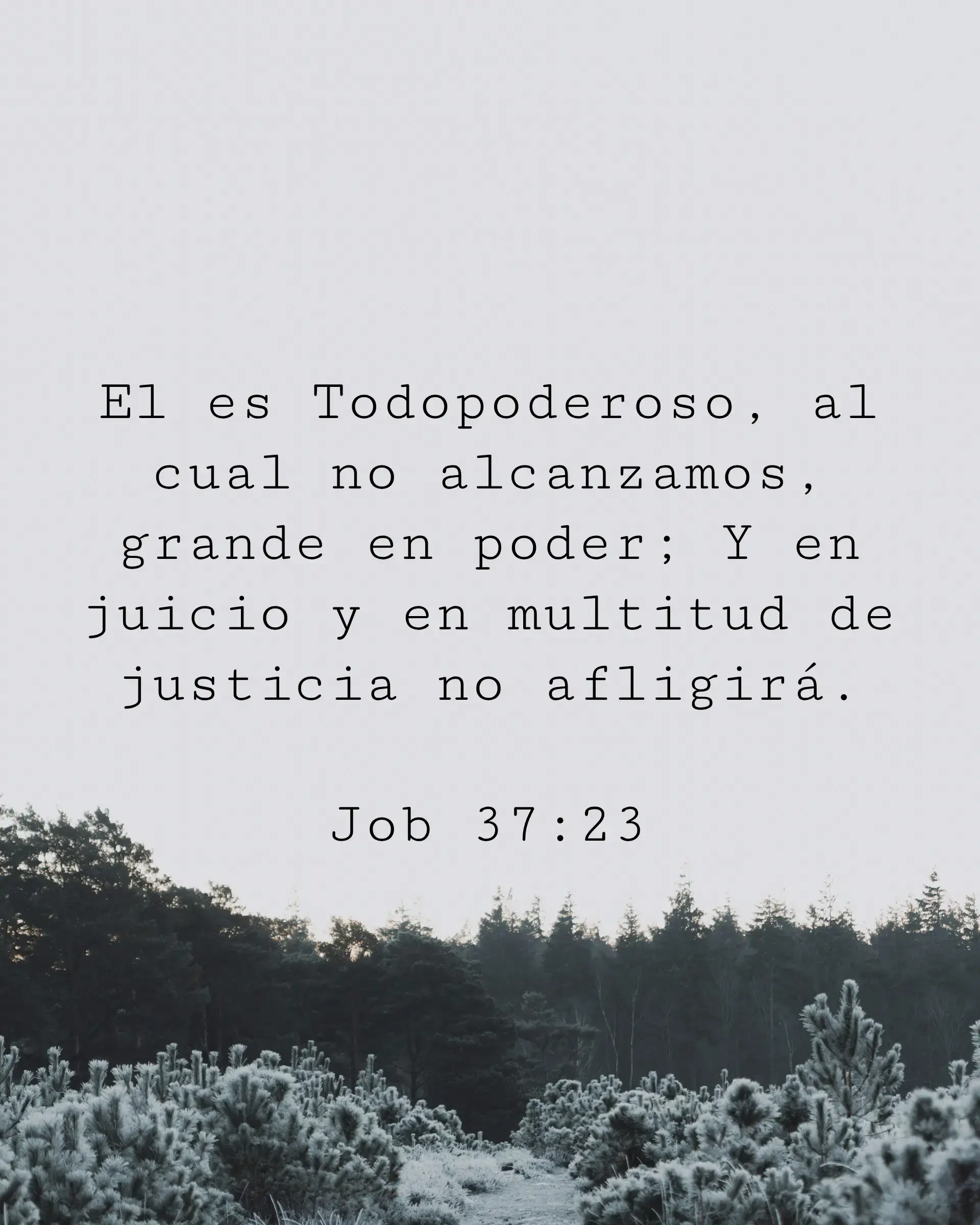 El es Todopoderoso, al cual no alcanzamos, grande en poder; Y en juicio y en multitud de justicia no afligirá.