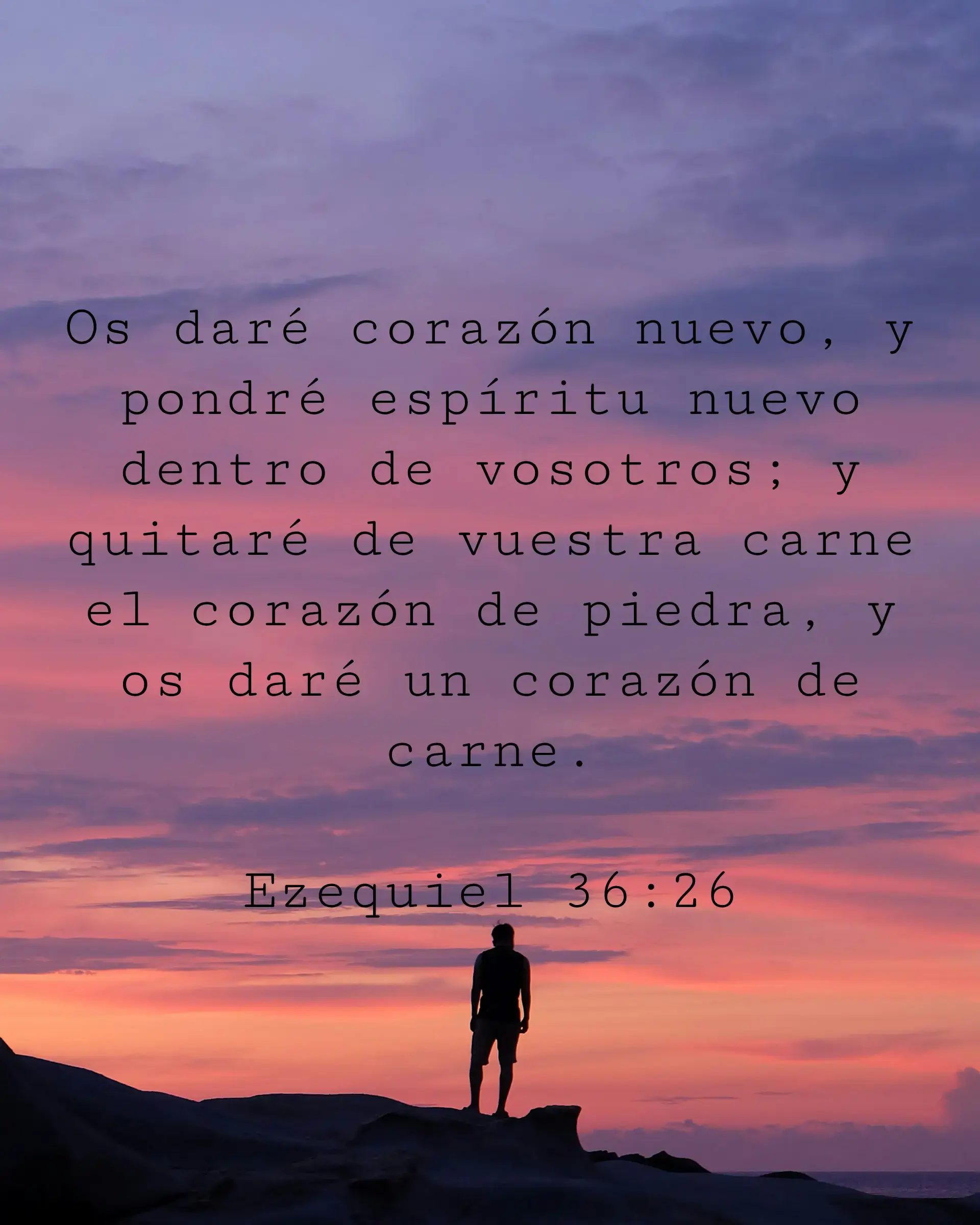 Os daré corazón nuevo, y pondré espíritu nuevo dentro de vosotros; y quitaré de vuestra carne el corazón de piedra, y os daré un corazón de carne.