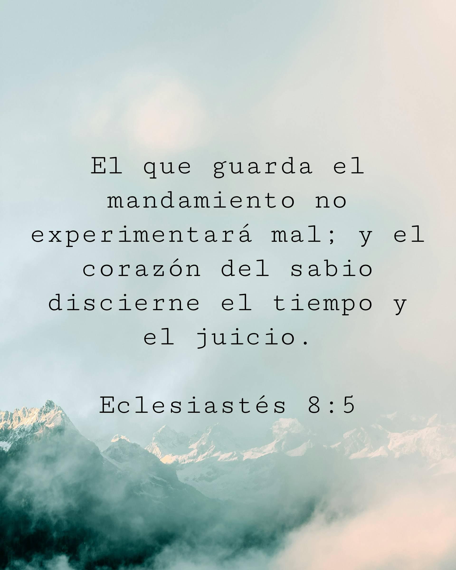 El que guarda el mandamiento no experimentará mal; y el corazón del sabio discierne el tiempo y el juicio.